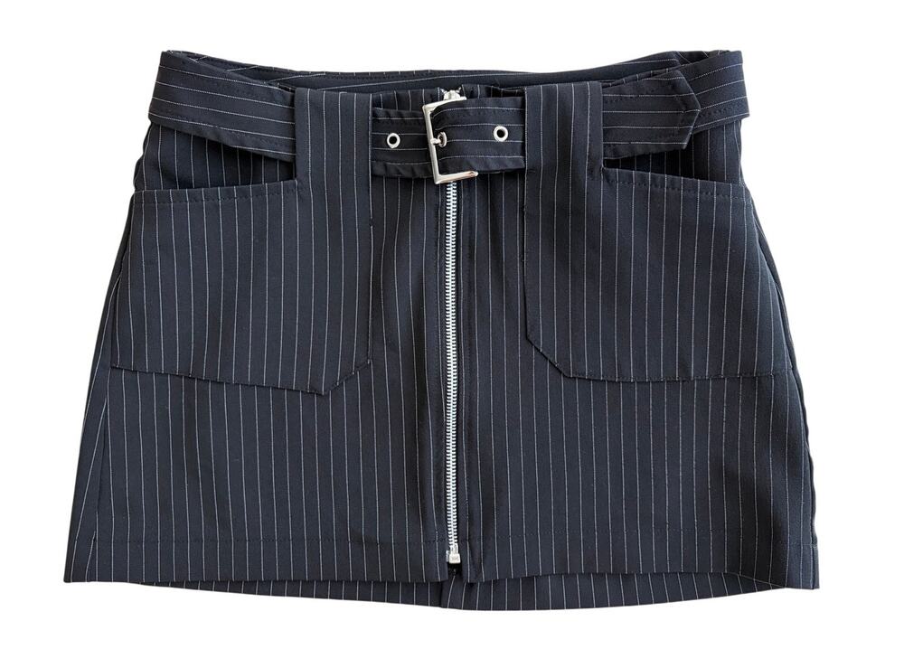 Vintage Y2K Taunt Pinstripe Grommet Belted Zip Front Mini Skirt size 3